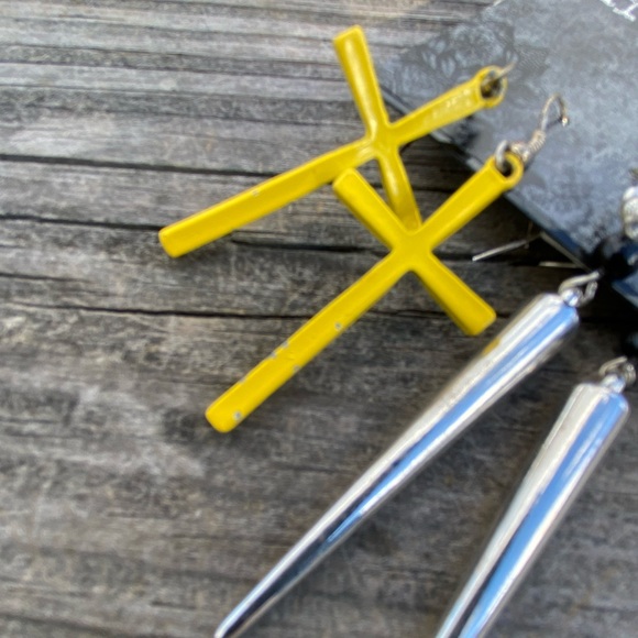 Large drop earrings yellow cross Silver spikes New with tags - Picture 4 of 5